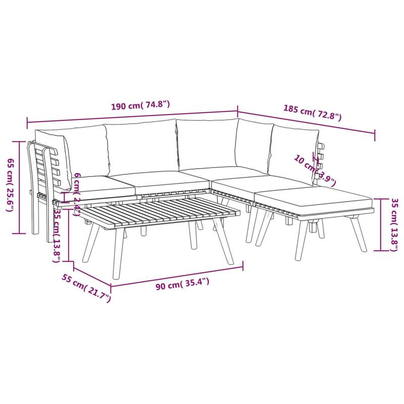 Roma 6pc Modular Outdoor Sofa and Table Set, Solid Wood, White, Gray