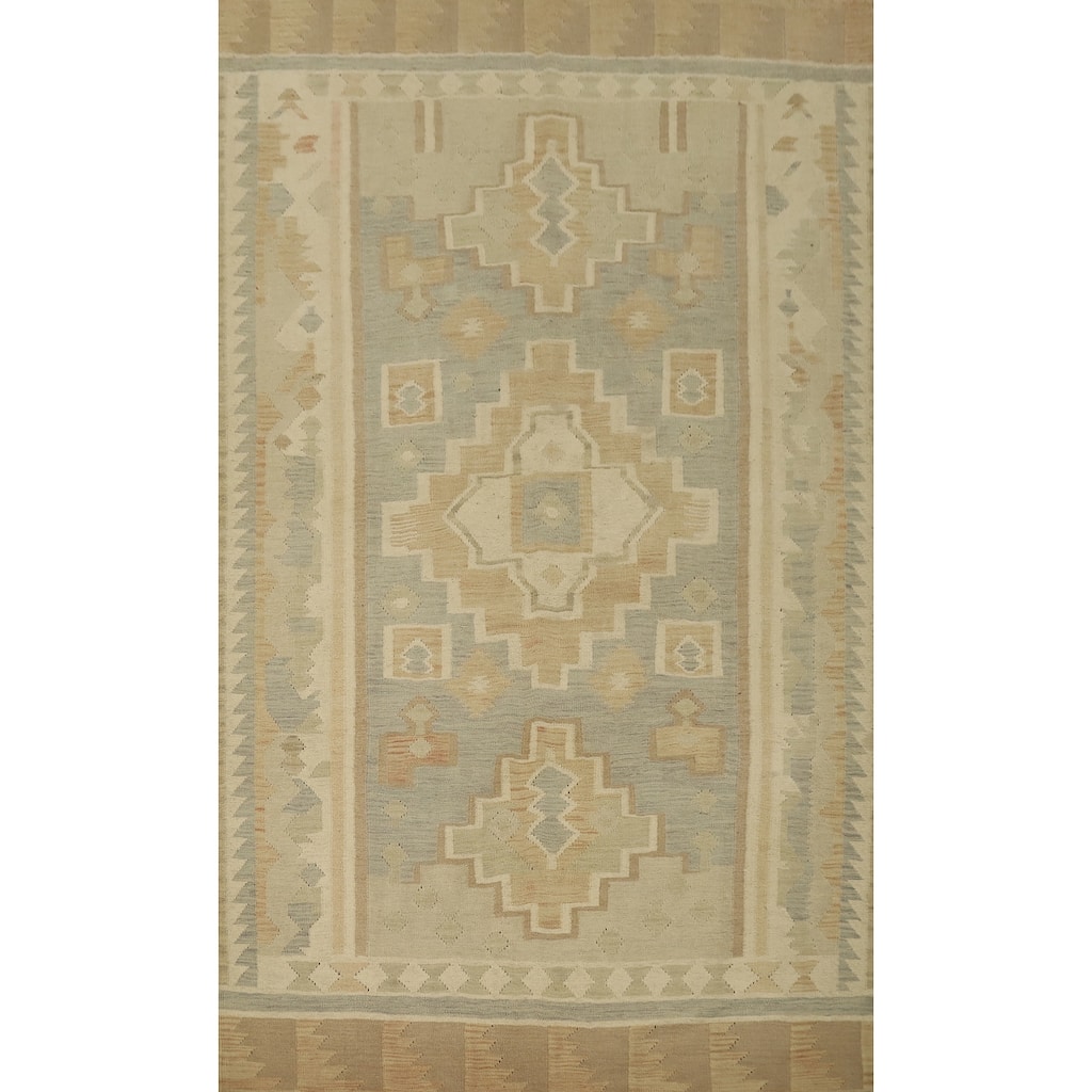 Hand Woven Oriental 100% Wool Carpet Southwestern Tribal Greys & Charcoal Kilim Area Rug - 9' 1'' X 5' 8''