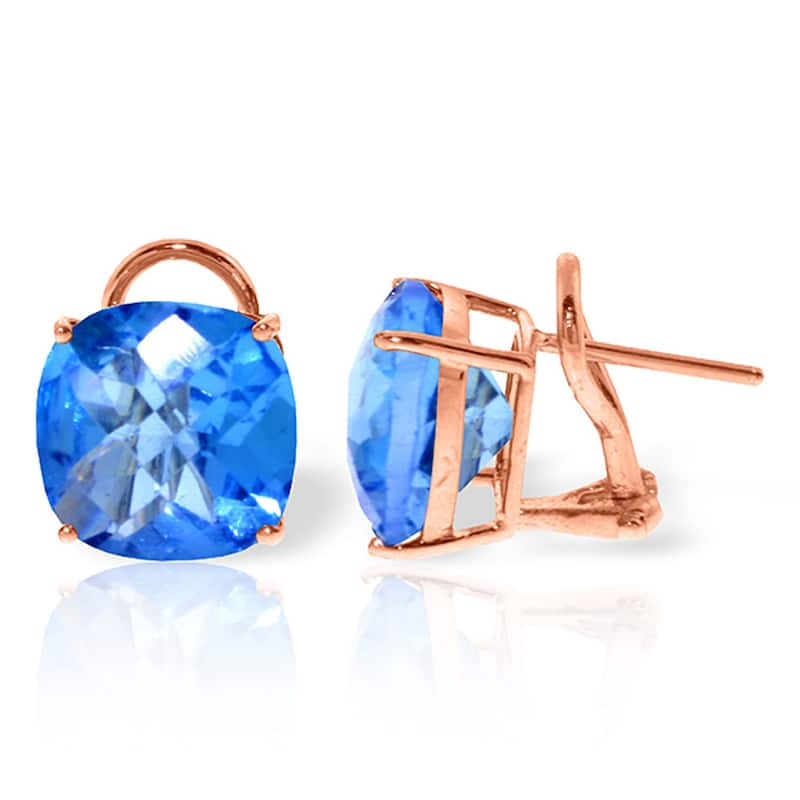 7.2 Carat 14K Solid Gold Cushion Blue Topaz Gemstone Earrings - Rose