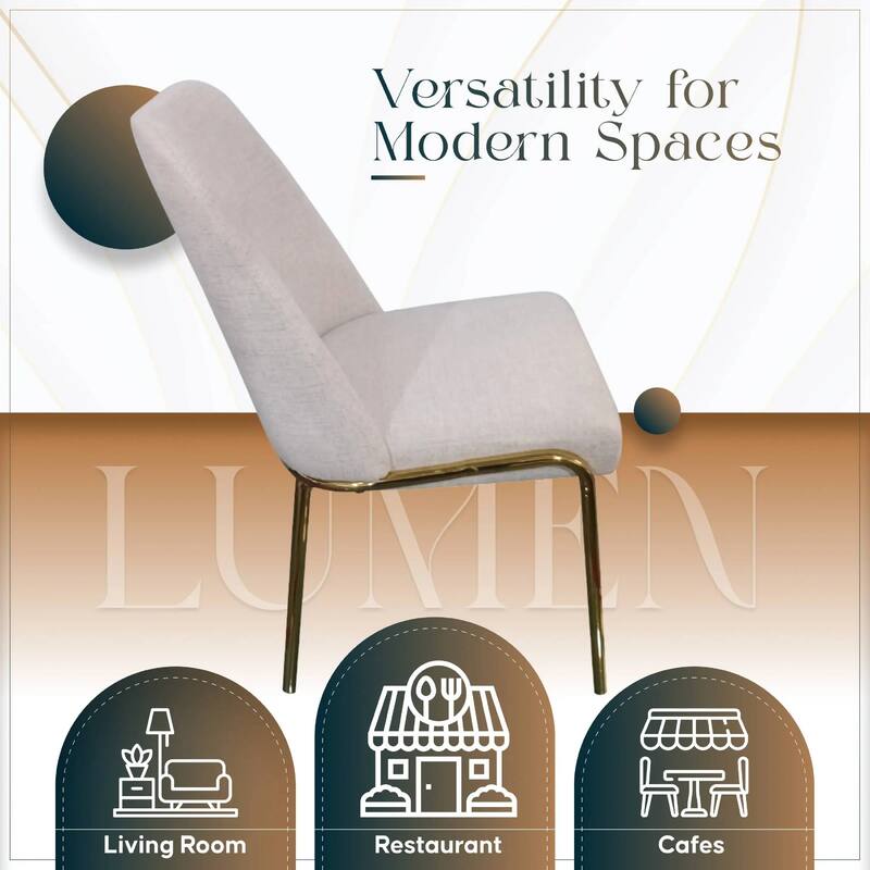 Lumen Modern Upholstered Kitchen Dining Chair with Gold Steel Legs Ergonomic Accent Chair