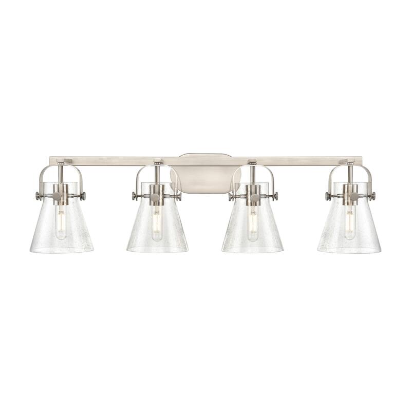 Innovations Lighting 423-4W-10-37 Pilaster II Cone Vanity Pilaster II - Satin Nickel / Seedy