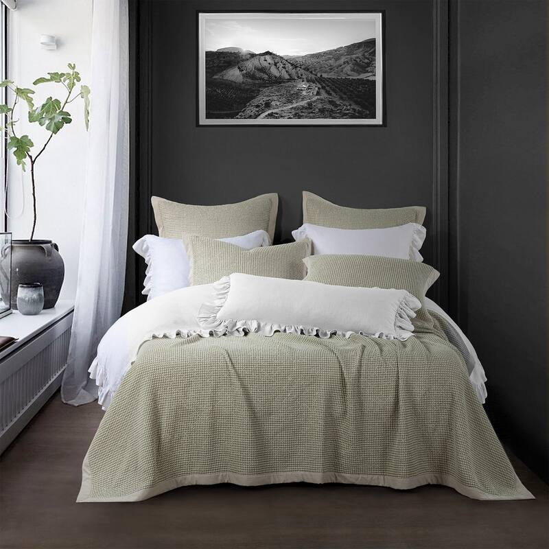 HiEnd Accents Stonewashed Cotton Waffle Weave Coverlet Set, 3PC