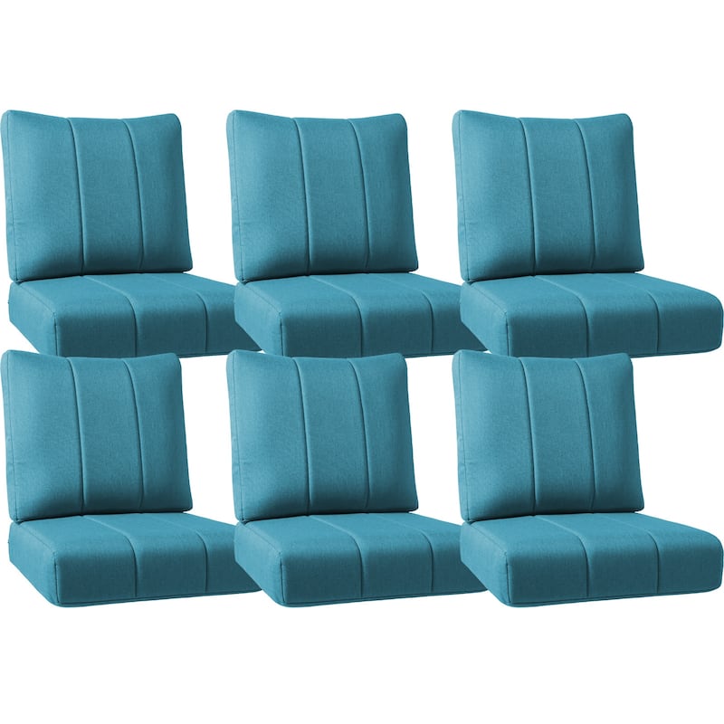 Ivora 24" W x 24" D x 6" T Water & Fade Resistant Outdoor Lounge Chair Replacement Cushion Set - 6 Sets - Peacock Blue
