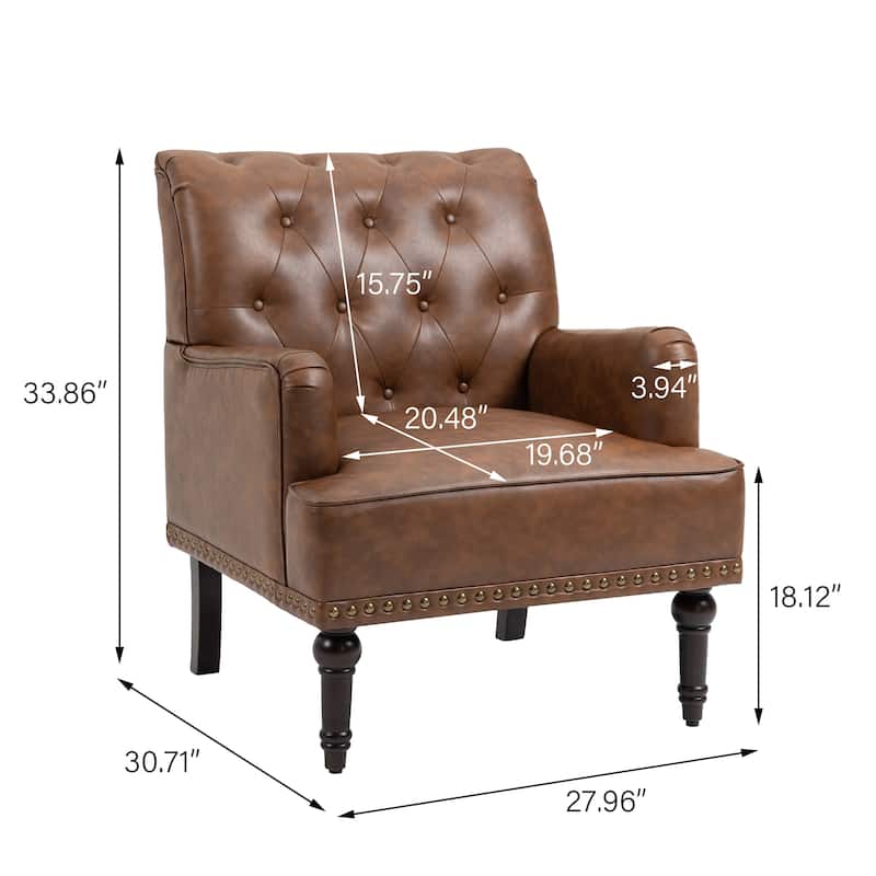 Mid-Century Leather Tufted Accent Chair for Living Room