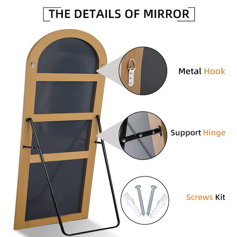 Arched Floor Mirror With Stand,Wood Frame Full Length Mirror,Wall-Mounted Mirror