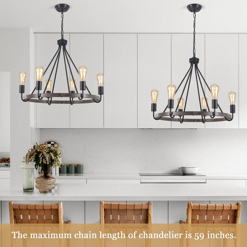 6-Light Candlestick Circle Wagon Wheel Foyer Chandelier Linear Island Chandelier Lighting for Dining Room