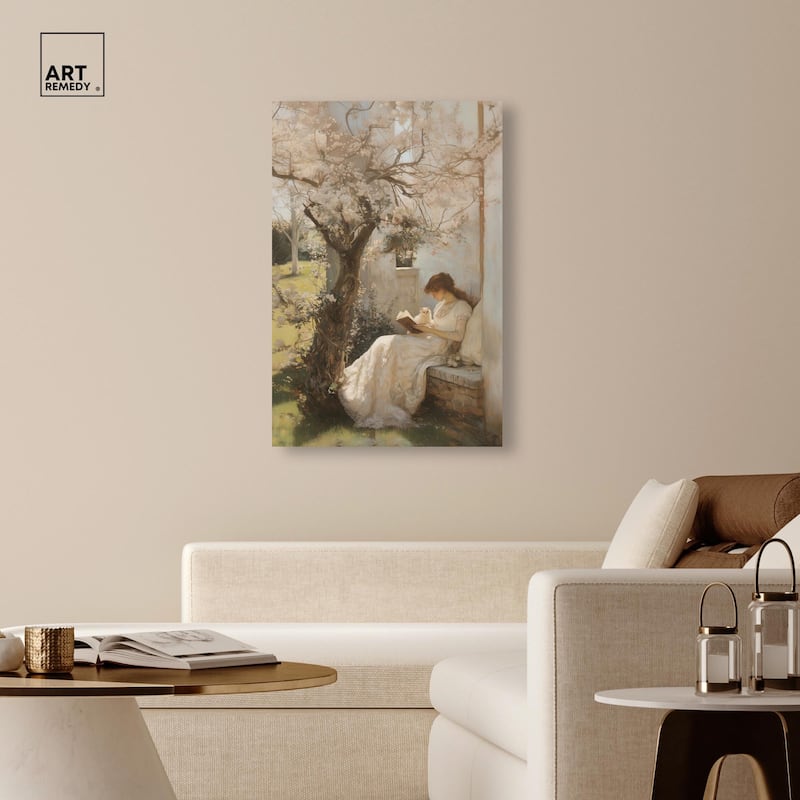 Reading With Her Cat Canvas by Art Remedy, Gallery Wrapped