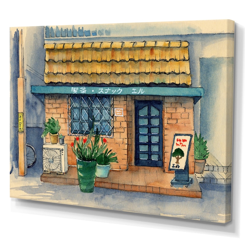 Designart "Small Asian Cafe Under A Tiled Roof" Industrial Canvas Wall Art Print