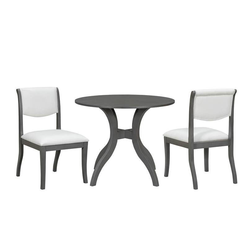 Dining Table Set:39.4" Round Table + 2 Chairs - Traditional Solid Wood Kitchen Set with Inlaid Tabletop