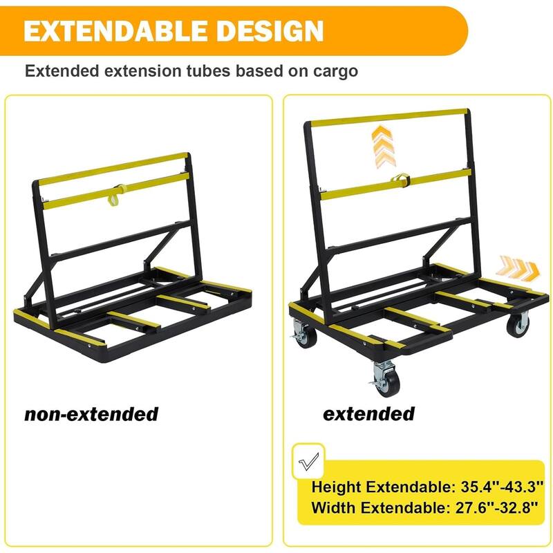 Folding Drywall Cart Heavy Duty,Drywall Dolly Load 2200 lbs Capacity,Panel Casters with Extended Large Deck