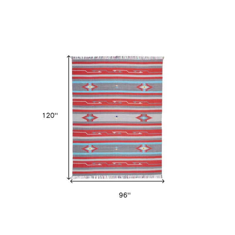 Fupa Southwestern Woven Low Pile with Fringe Area Rug By HomeRoots - 120' X '96' X '0.25