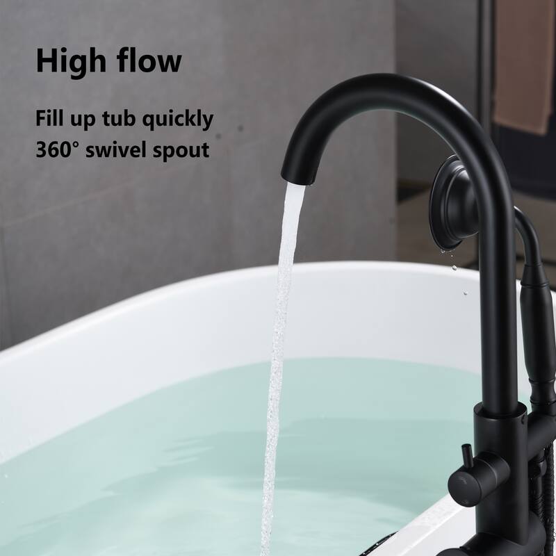 BATHLET Freestanding Bathtub Floor-Mount Faucet Tub Filler with Hand Shower
