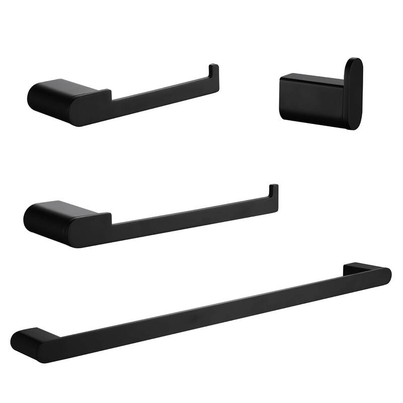 4-Piece Bathroom Hardware Set Stainless Steel Towel Bar Set Towel Holder Toilet Paper Holder Robe Hook Wall Mount Accessory Set - Matte Black