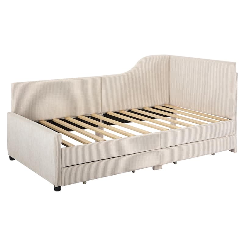 Beige Twin Size L-Shaped Daybed with Storage Drawers