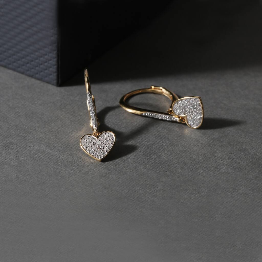 10k Gold 1/6ct TDW Diamond Heart Shape Cluster Dangle Earrings for Women