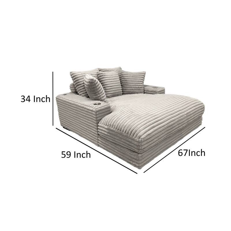 Ziv Oversized Cuddler Chaise, Plush Ribbed Gray Polyester Upholstery