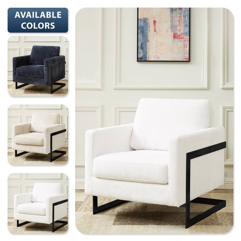 LeisureMod Lincoln Upholstered Accent Armchair with Black Steel Base