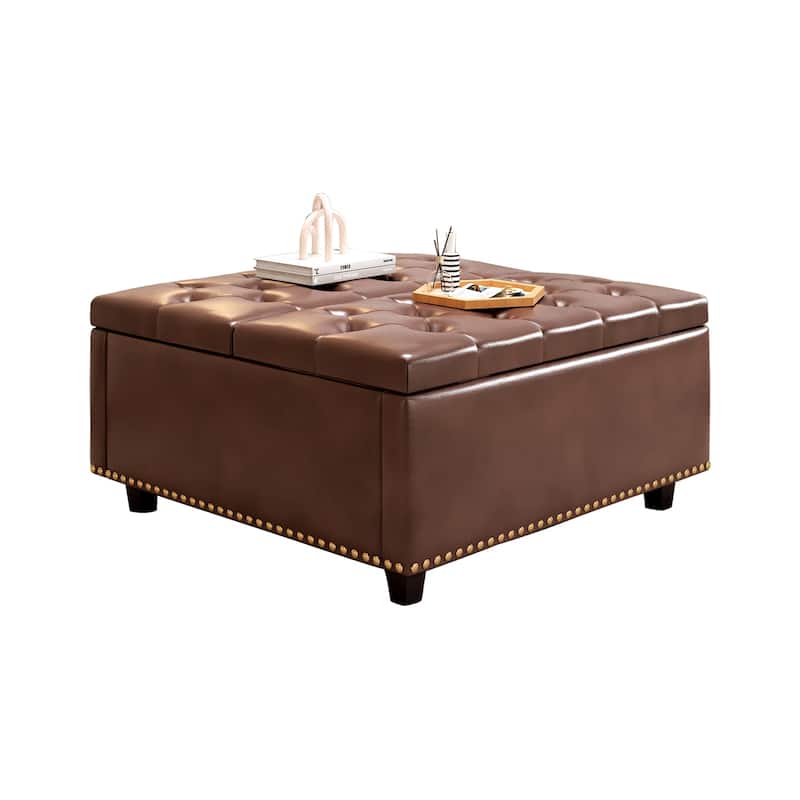Oversized Storage Square Chair with Storage,Ottoman with Storage,Double Door Storage Footstool,Coffee Table,Nailhead Trim