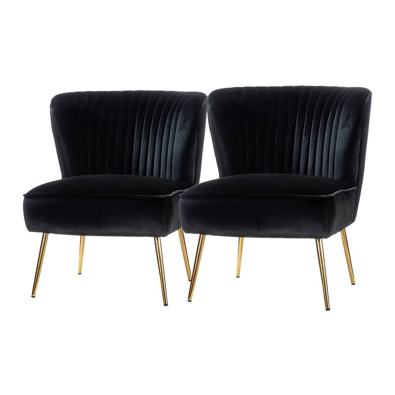 Monica Living Room Armless Accent Comfy Chair with Tufted Back and Metal Legs by HULALA HOME