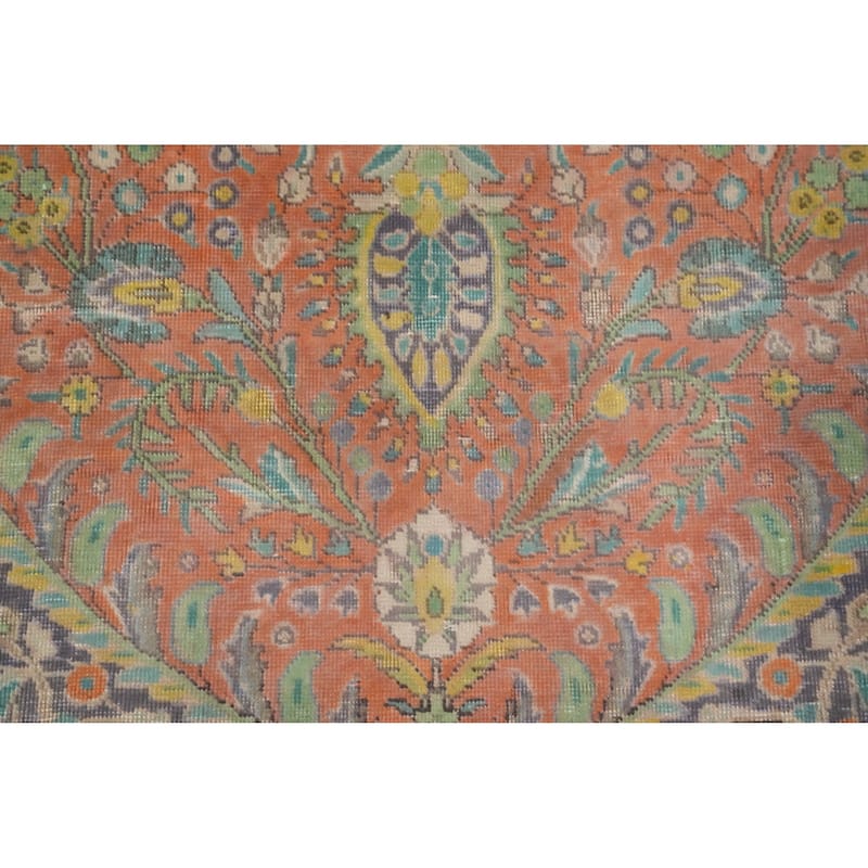 Hand Knotted Oriental 100% Wool Carpet Traditional Floral Oranges & Rust Tabriz Area Rug - 9' 5'' X 6' 5''