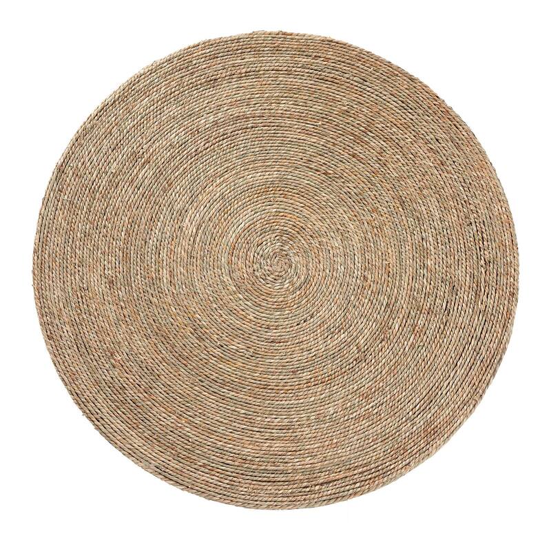 Fumito Handwoven Seagrass End Table - Round Boho Side Table, Handmade Coastal Décor for Living Room or Sun Room