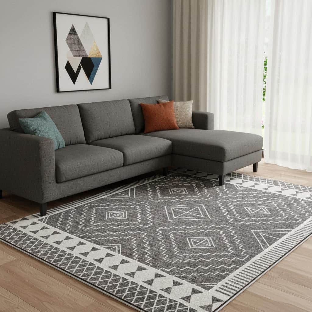 HomeRoots Geometric Modern, Contemporary Rectangle Area Rug
