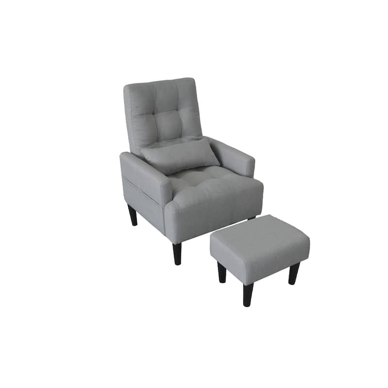 Gray Modern 26.77" High Back Upholstered Multi-Function Buttons Tufted Lounge Chair with Ottoman Set