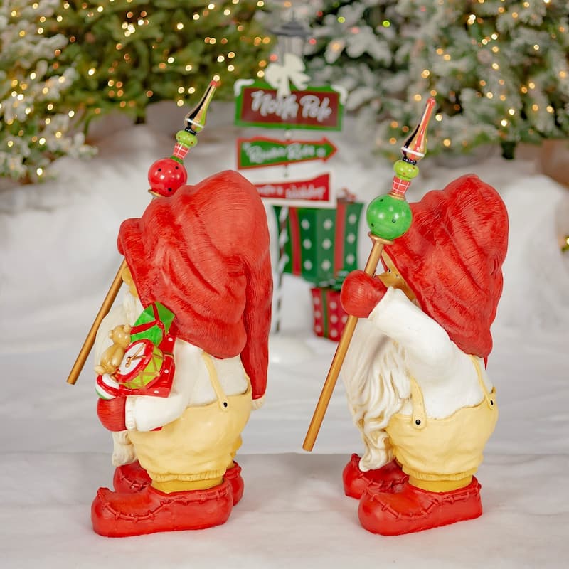 Set of Two 27.5" Tall Santa Gnomes Statues - 23.76"x24.65"x17.4"