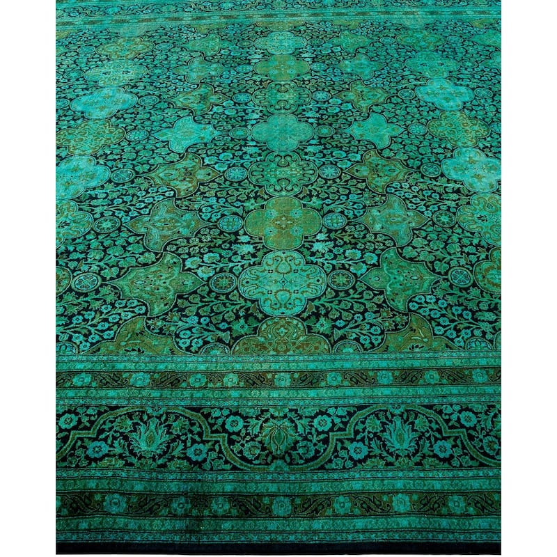 Overton Hand Knotted Wool Vintage Inspired Modern Contemporary Overdyed Green Area Rug - 8' 1" x 10' 4"
