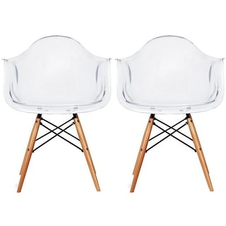Set of 2 Clear Modern Designer Acrylic Plastic Chair With Arms Dining Natural Wood Office Home Bed Bath Beyond 18794515
