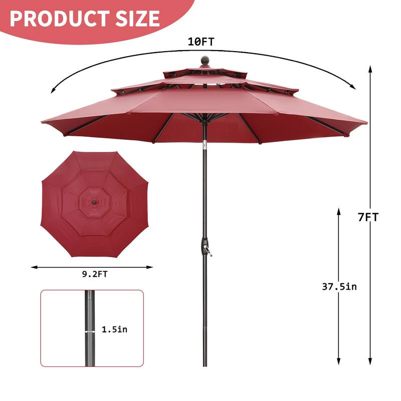 Ainfox 10 ft Patio Umbrella with Base 3 Tiers Outdoor Market Umbrella