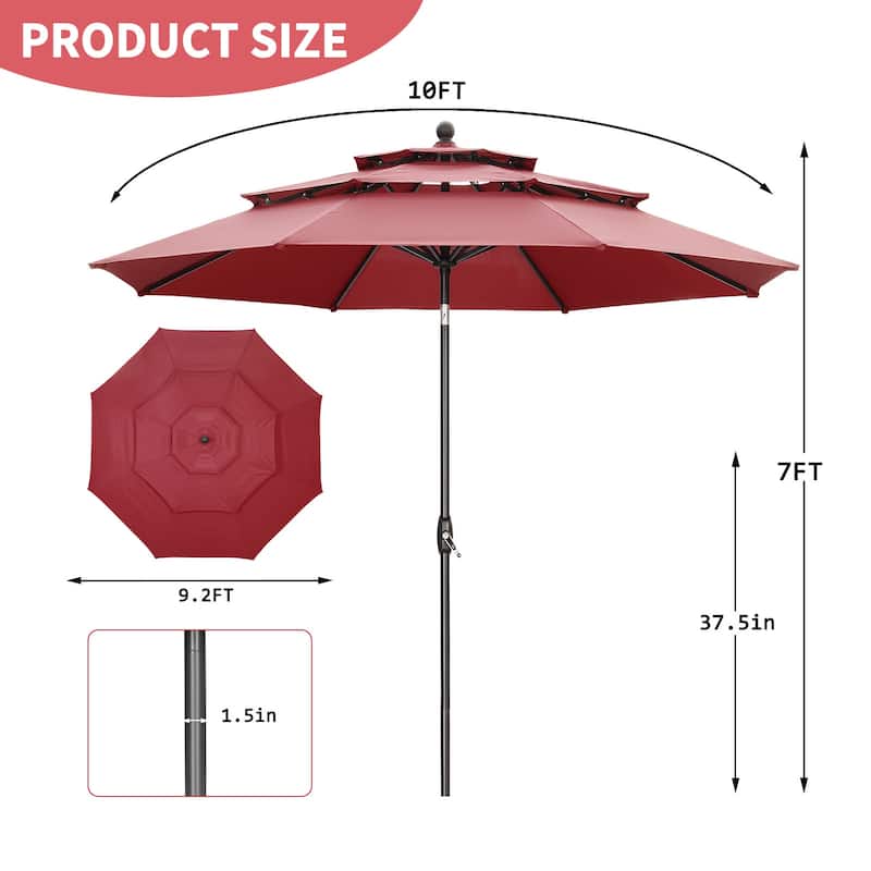 Ainfox 10 ft Patio Outdoor Umbrella with 3 Tiers and Crank Tilt Market Table Umbrella