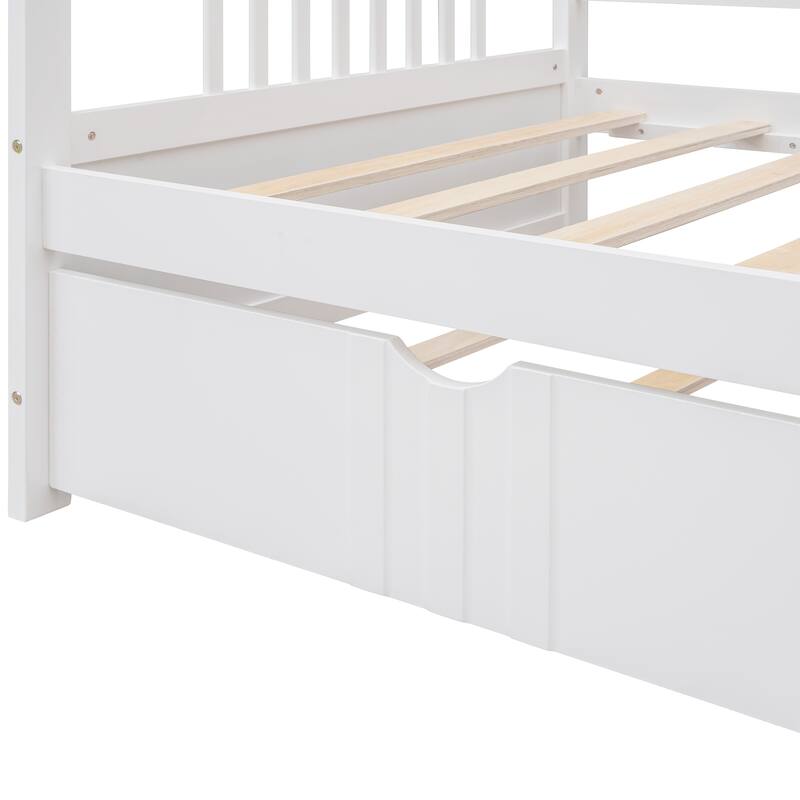 Twin Size Daybed Wood Bed with Twin Size Trundle, White