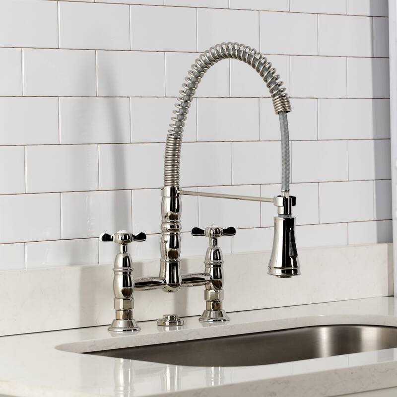 Kingston Brass Essex Double-Handle Wall-Mount Pre-Rinse Bridge Kitchen Faucet