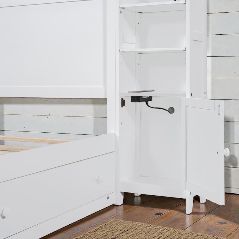 Queen Size Wooden Platform Bed with Storage Drawers, Shelves and Built-In Outlets, All-in-One Headboard Bed