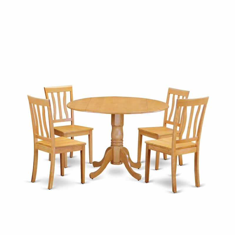HomeStock 5-Piece Round Natural Oak Finish Solid Wood Top Dining table with 4 Chairs with Lattice Back
