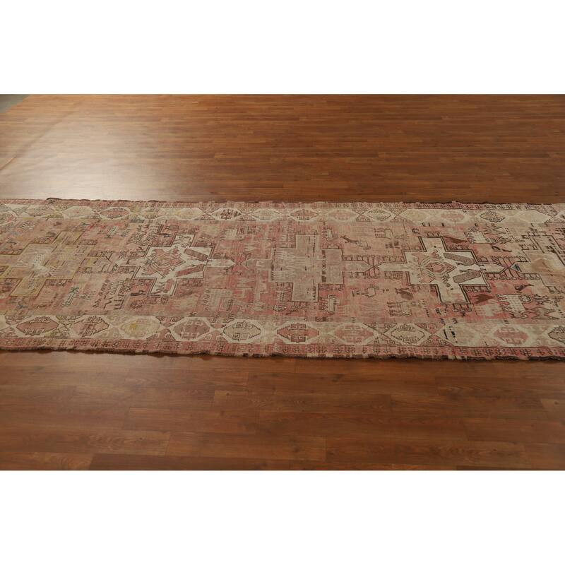 Hand Woven Oriental 100% Wool Carpet Traditional Tribal Pink Sumak Runner Rug - 10' 2'' X 3' 9''