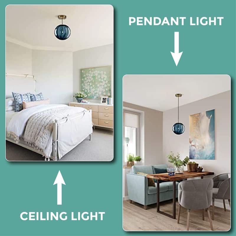 1-Light Pendant Light Large Entryway light fixture hanging Blue vintage globe Light