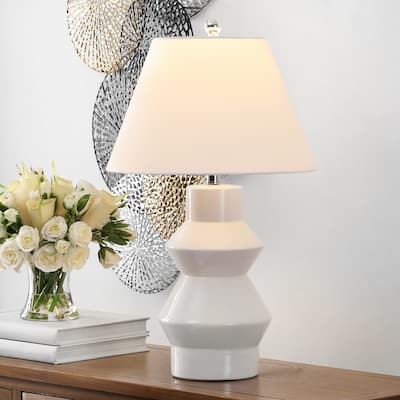 SAFAVIEH Lighting Larcia 26-inch Geometric Ceramic LED Table Lamp - 15" W x 15" L x 25.5" H