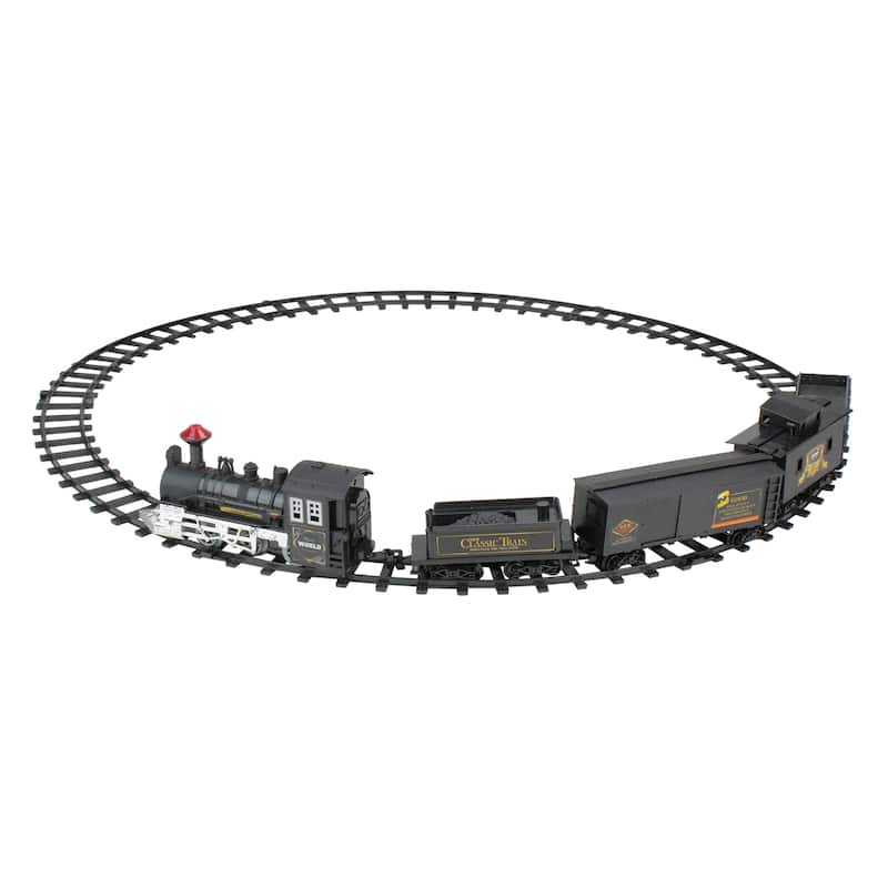15-Piece Pre-Lit Gray Battery Operated and Animated Classic Train Set with Sound 8.75"