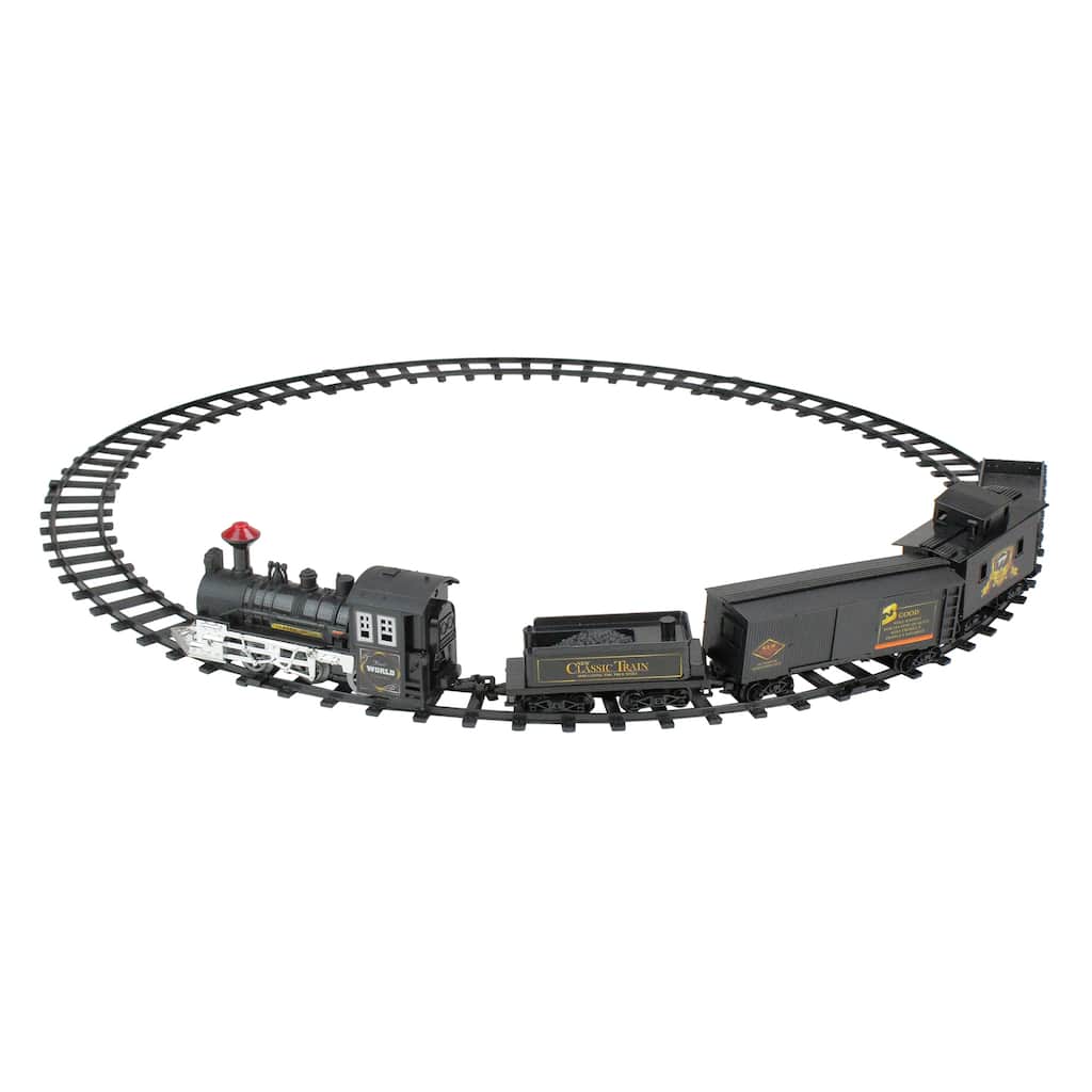 15-Piece Pre-Lit Gray Battery Operated and Animated Classic Train Set with Sound 8.75"