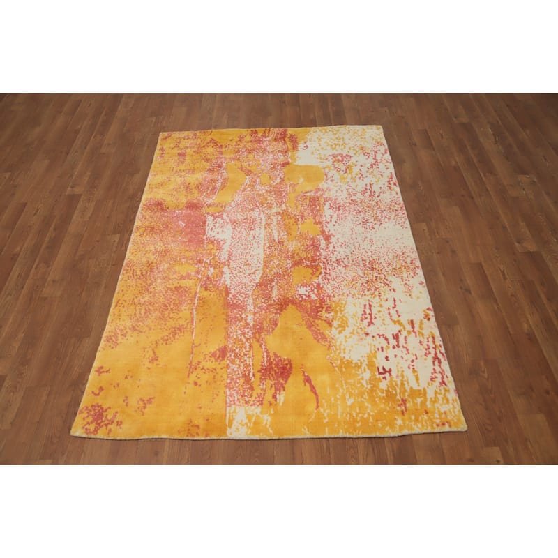 Hand Knotted Oriental Viscose Silk Carpet Modern All-Over Oranges & Rust Abstract Area Rug - 5' 9'' X 4' 0''