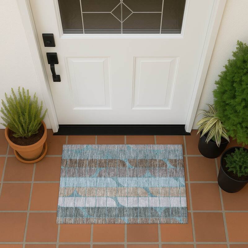 Machine Washable Indoor/ Outdoor Modern Finch Chantille Rug - Teal - 1'8" x 2'6"