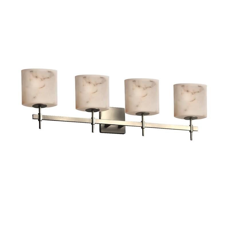 Justice Design LumenAria Union 4-Light Brushed Nickel Bath Bar, Faux Alabaster Oval Shade - Brushed Nickel