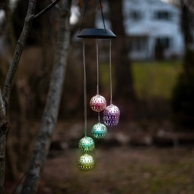 Solar LED Color Changing Metal Orb Wind Chime Mobile (1, 2 or 3 Pack)