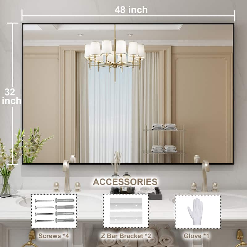Aluminum Alloy Framed Wall Mounted Bathroom Vanity Accent Mirror in - 48" * 32" - Black