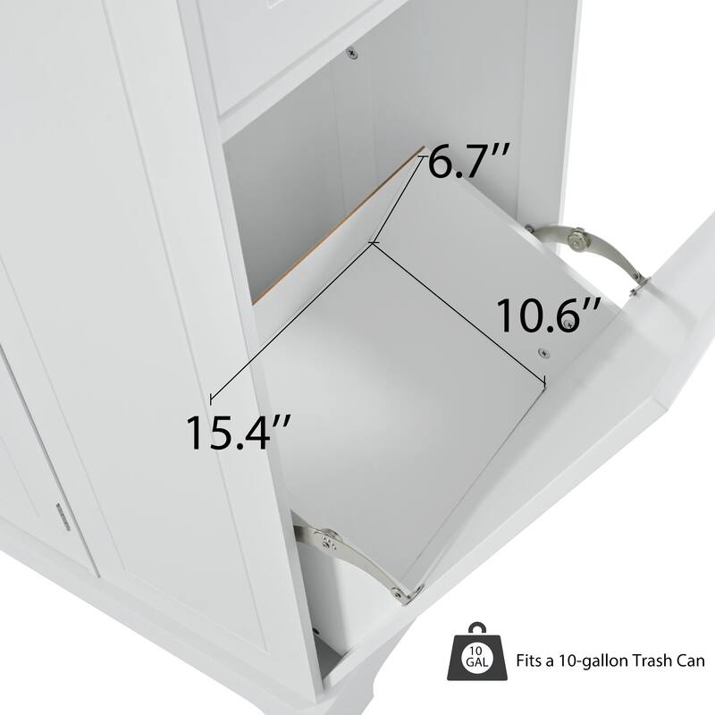 Rolling Kitchen Islands on 5 Wheels with 3 Drawer, 3 Open Side Racks for 10 Gallon Garbage Bin