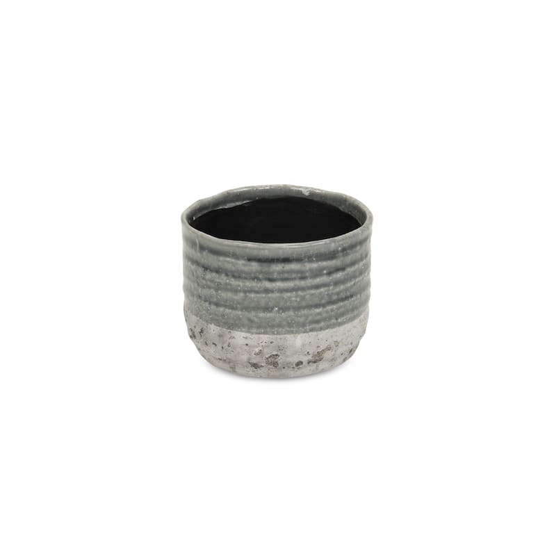 Medea Gray Ceramic Two-toned Round Pot