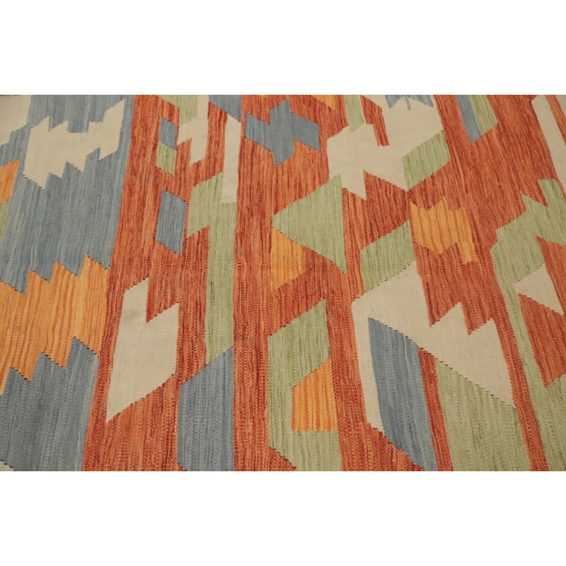 Hand Woven Oriental 100% Wool Carpet Southwestern Geometric Oranges & Rust Kilim Area Rug - 9' 9'' X 6' 6''