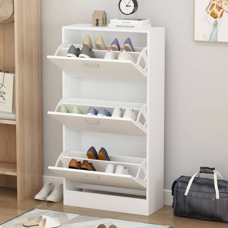 23.6"W Trendy Shoe Storage Cabinet with 3 Large Fold-Out Drawers